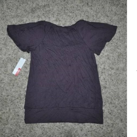 Womens Flutter Top Elle Purple XS Short Sleeve Scoop Neck Knit Banded Hem - Picture 3 of 3